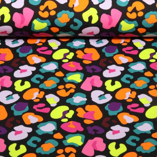 Sommersweat - French Terry Buntes Leomuster Schwarz