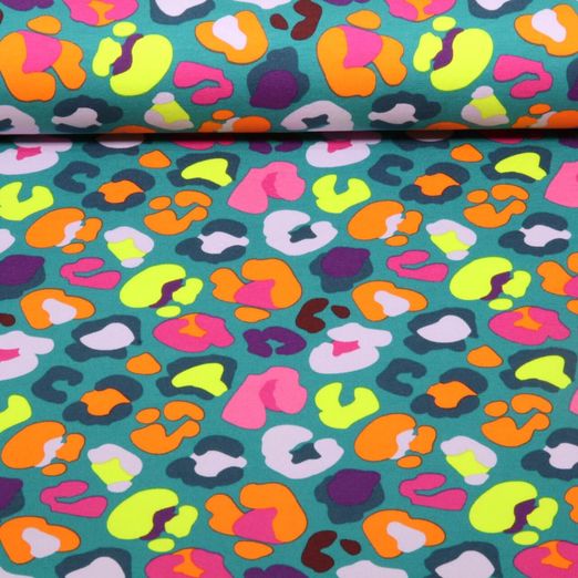 Sommersweat - French Terry Buntes Leomuster Petrol