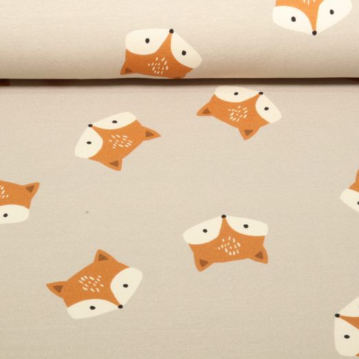 Sommersweat - French Terry Digitaldruck Füchse Sand