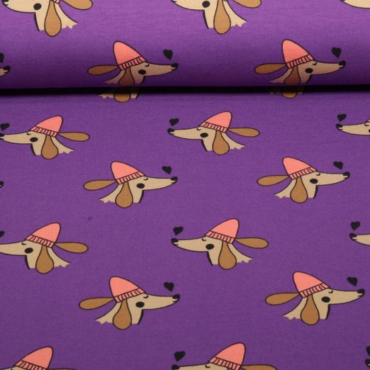 Sommersweat - French Terry Dackel mit Herz Lila