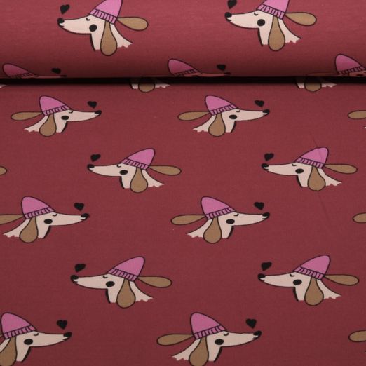 Sommersweat - French Terry Dackel mit Herz Bordeaux