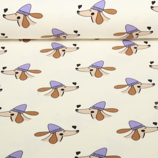 Sommersweat - French Terry Dackel mit Herz Ecru