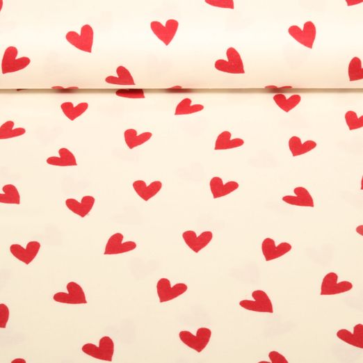 Baumwoll-Flanell - Herzen Ecru