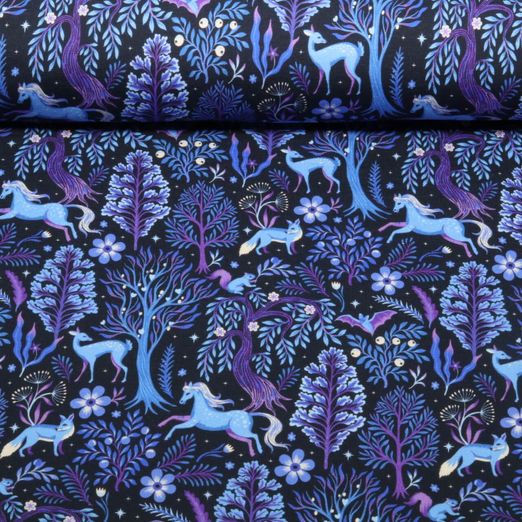 Sommersweat - French Terry Digitaldruck Wald Tiere Navy