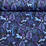 Sommersweat - French Terry Digitaldruck Wald Tiere Navy