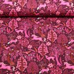 Sommersweat - French Terry Digitaldruck Wald Tiere Bordeaux