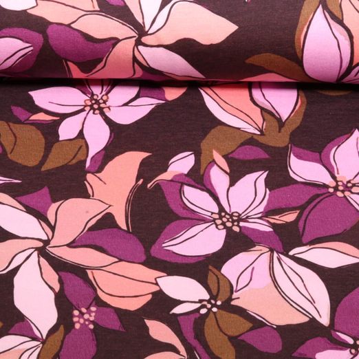 Sweat - Digitaldruck Blüten Bordeaux Angeraut