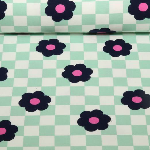 Softsweat - Karos und Blumen Mint Angeraut