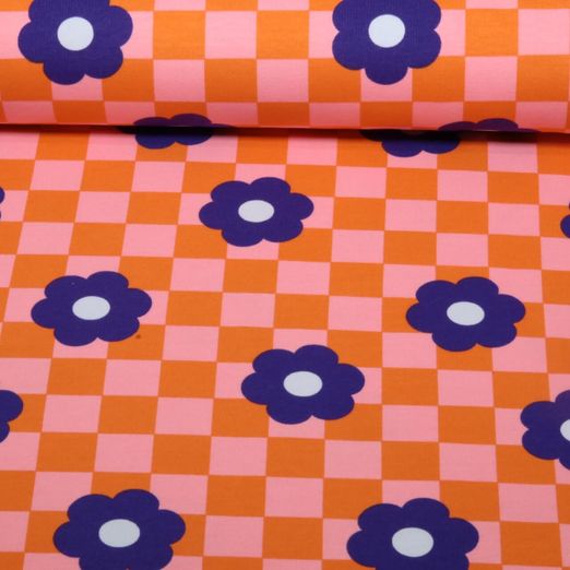 Softsweat - Karos und Blumen Orange Angeraut