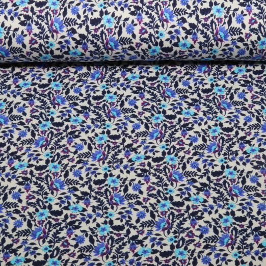 Sommersweat - French Terry Digitaldruck Blüten Hellgrau Blau