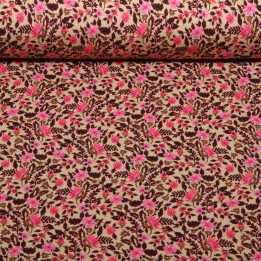 Sommersweat - French Terry Digitaldruck Blüten Beige Rosa