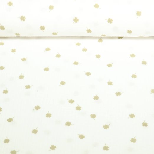 Baumwoll Musselin - Glücksklee Offwhite