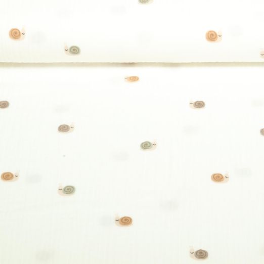 Baumwoll Musselin - Kleine Schnecken Offwhite