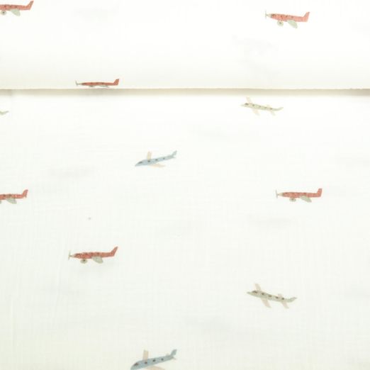 Baumwoll Musselin - Flugzeuge Offwhite
