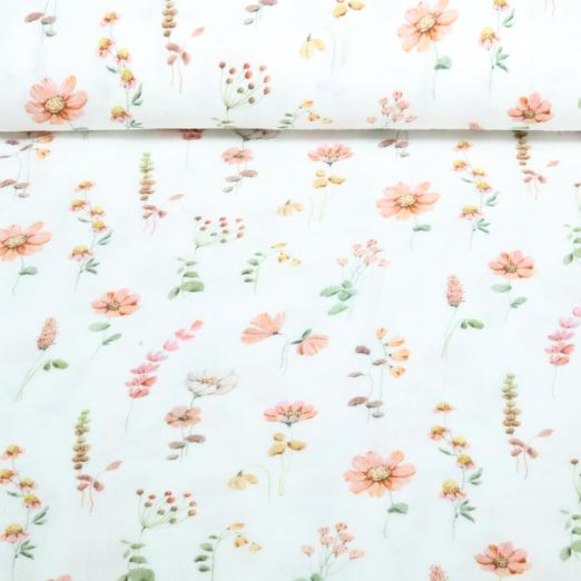 Baumwoll Musselin - Wiesenblumen Offwhite