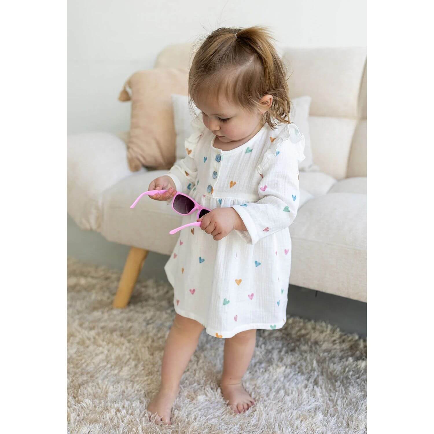 Baumwoll Musselin - Bunte Herzen Offwhite-1 Baumwoll Musselin - Bunte Herzen Offwhite-1