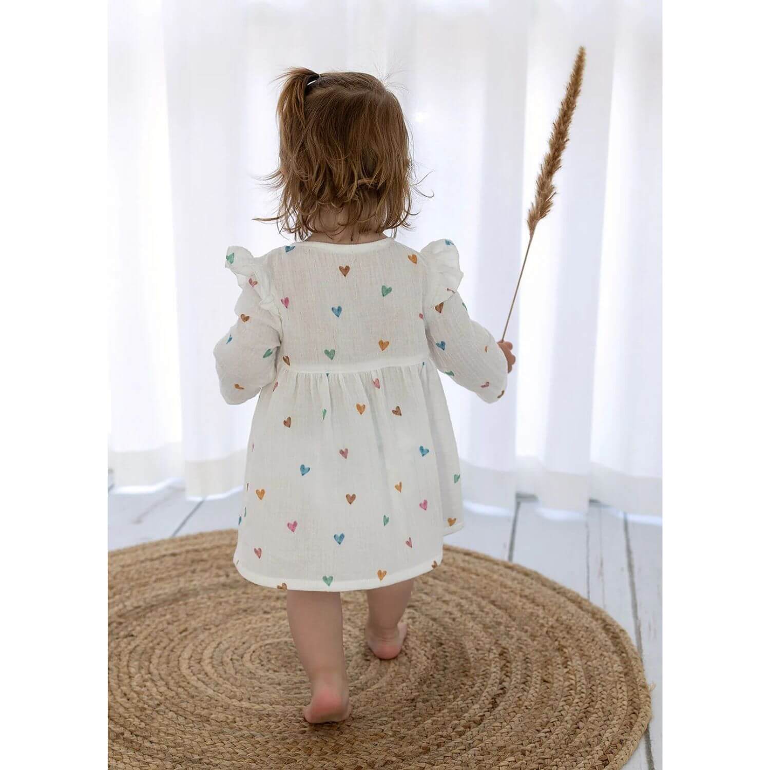 Baumwoll Musselin - Bunte Herzen Offwhite-2 Baumwoll Musselin - Bunte Herzen Offwhite-2