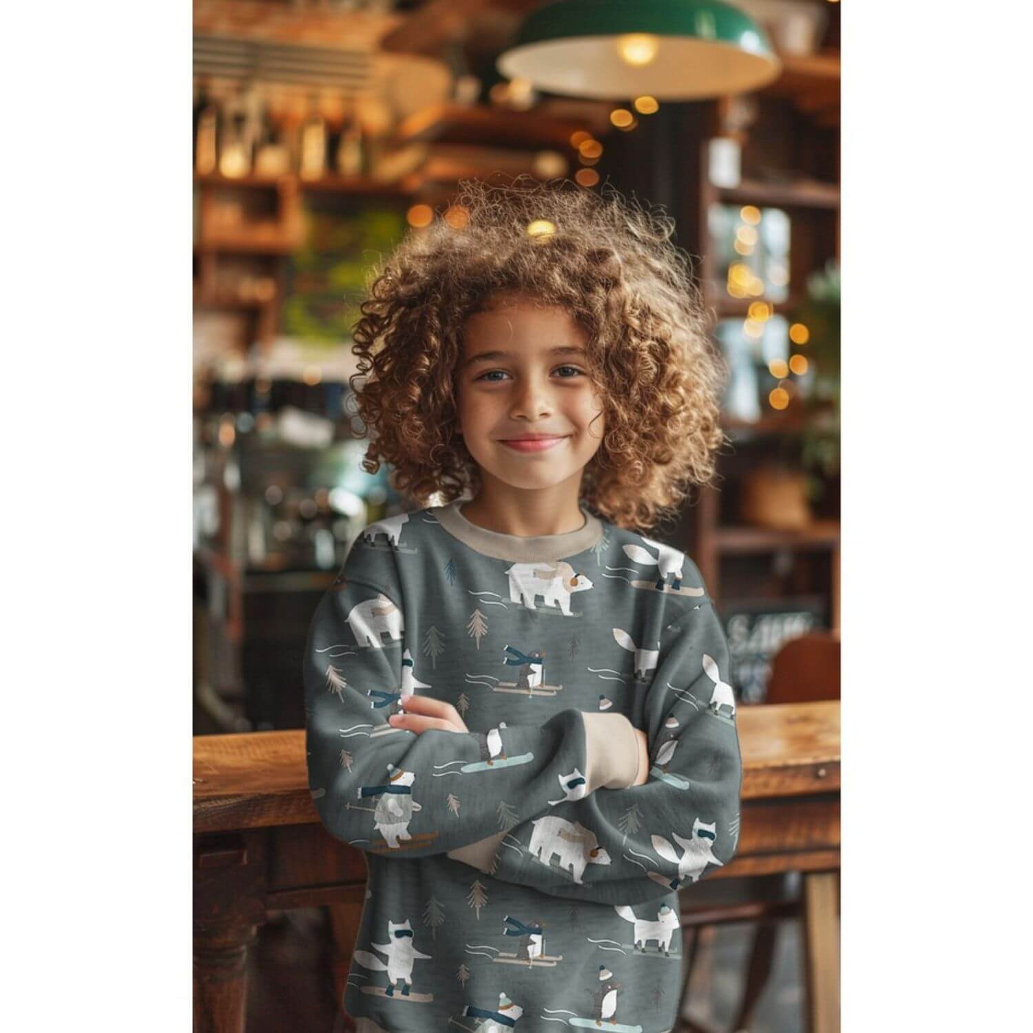 Sommersweat - French Terry Digitaldruck Skifahrer Tiere Grün-1 Sommersweat - French Terry Digitaldruck Skifahrer Tiere Grün-1