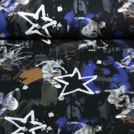 Sommersweat - French Terry Digitaldruck Graffiti Board Blau