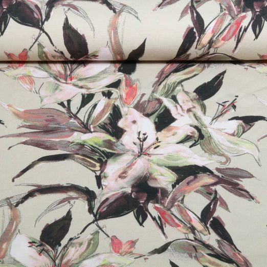 Jersey - Digitaldruck Lilien Beige