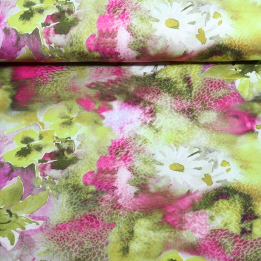 Jersey - Digitaldruck Blumen Aquarell Grün