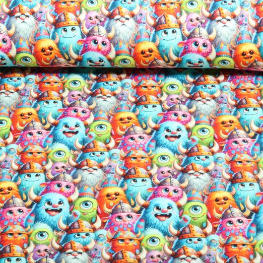 Sommersweat - French Terry Digitaldruck Monster Wikinger Multicolor