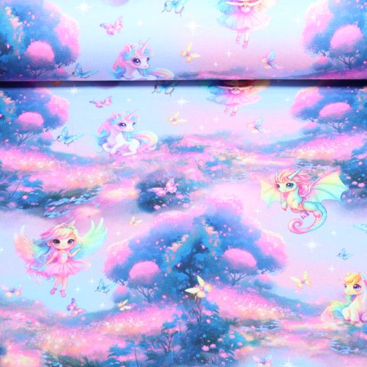 Sommersweat - French Terry Digitaldruck Bunte Feen Rosa