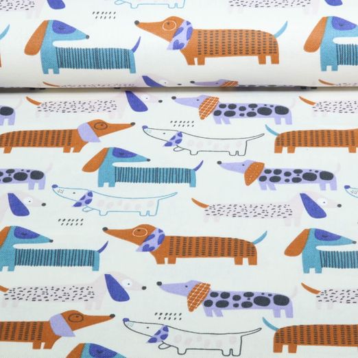 Baumwoll-Canvas - Digitaldruck Dackel Ecru