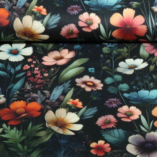 Baumwoll-Canvas - Digitaldruck Wildblumen Schwarz