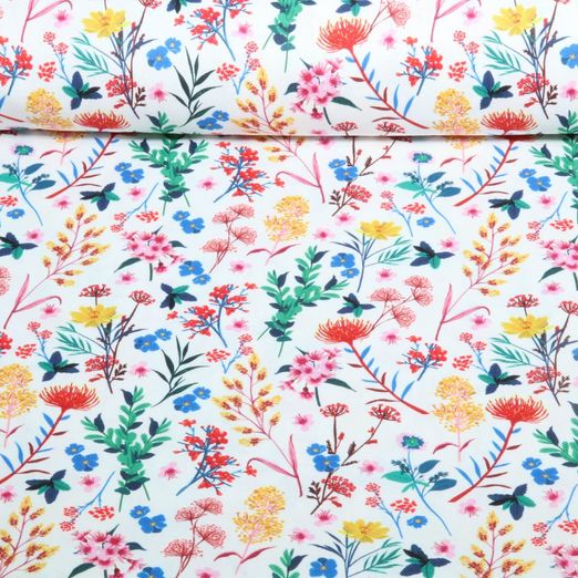 Baumwoll-Canvas - Digitaldruck Bunte Wiesenblumen Weiß