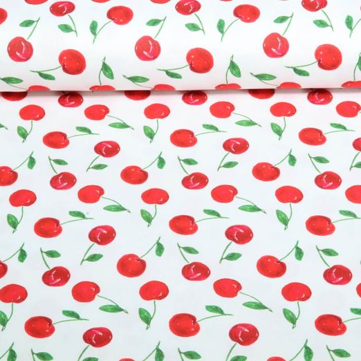 Baumwoll-Canvas - Digitaldruck Kirschen Weiß 