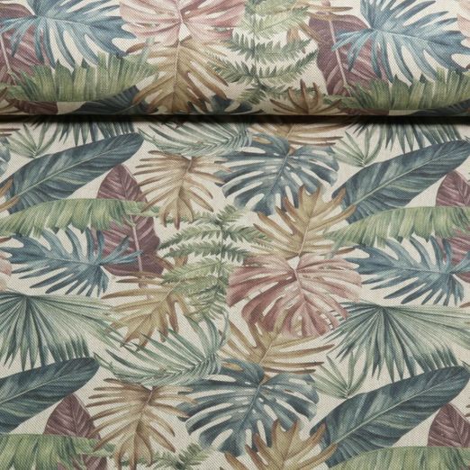 Canvas - Digitaldruck Leinenlook Blätter Beige