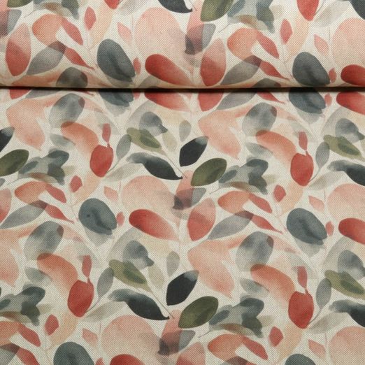 Canvas - Digitaldruck Leinenlook Blätter Batik Beige