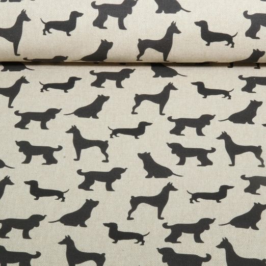 Canvas Recycelt  - Digitaldruck Leinenlook Hunde Beige
