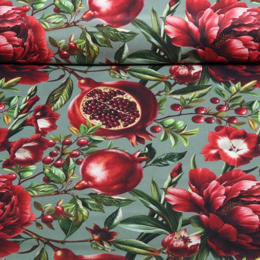 Baumwoll-Canvas - Digitaldruck Granatapfel Grün