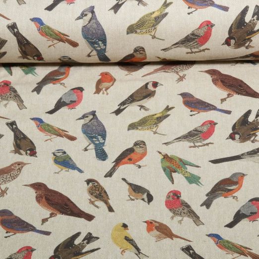 Canvas Recycelt  - Digitaldruck Leinenlook Vögel Beige