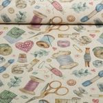 Canvas Recycelt  - Digitaldruck Leinenlook Nähutensilien Beige