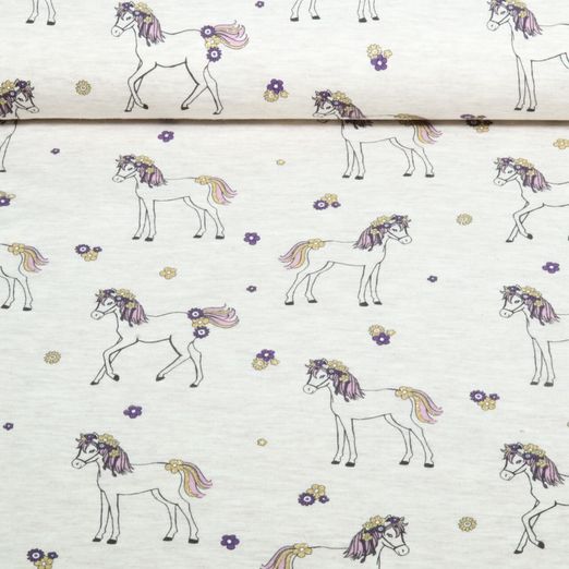 Jersey - Pferde Glitzer Ecru Melange