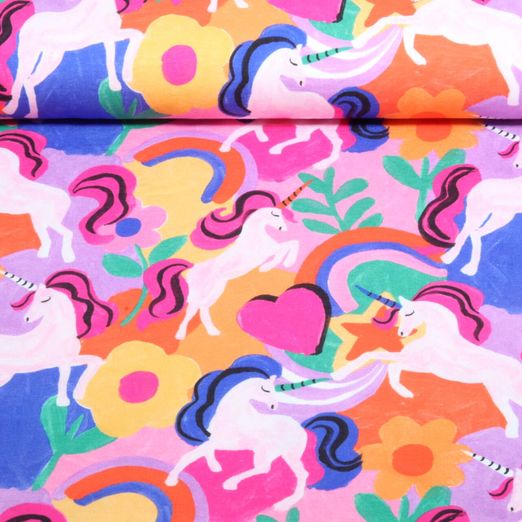 Jersey - Digitaldruck Einhörner Indigo