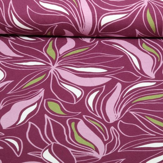Viskosejersey - Blüten Dunkles Mauve