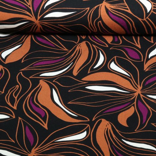 Viskosejersey - Blüten Schwarz