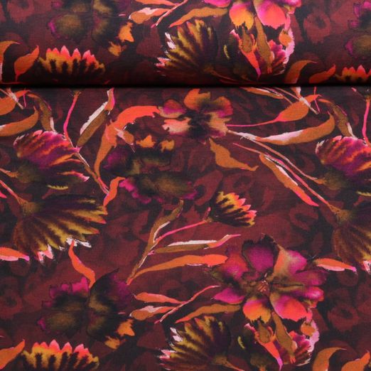 Jersey - Digitaldruck Aquarellblumen Weinrot