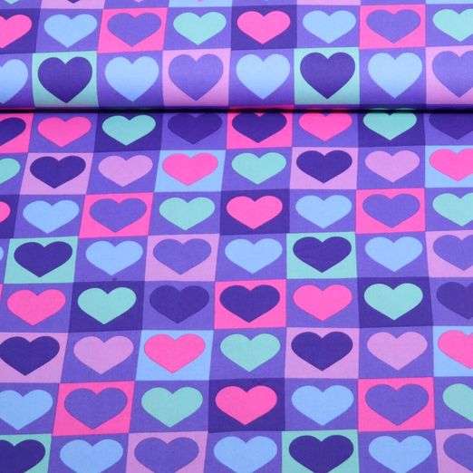 Baumwoll-Popeline - Herzen Lila