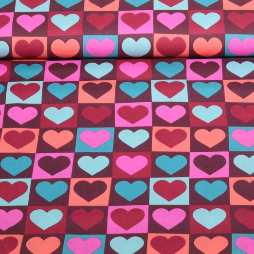 Baumwoll-Popeline - Herzen Bordeaux