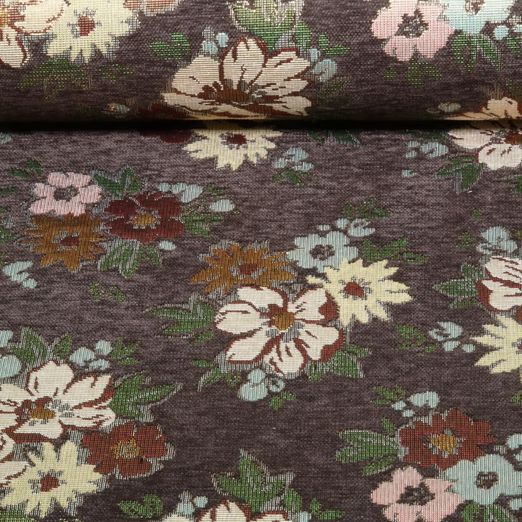 Gobelin - Chenille Blüten Gold Braun