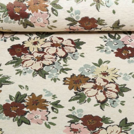 Gobelin - Chenille Blüten Gold Beige