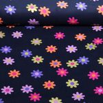 Velours côtelé Babycord / milleraies - Petites fleurs Doré Bleu marine foncé