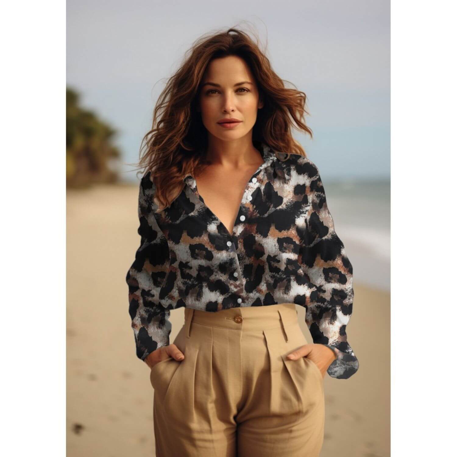 Kleider und Blusenstoff - Stretch Großes Leo Schwarz-1 Kleider und Blusenstoff - Stretch Großes Leo Schwarz-1