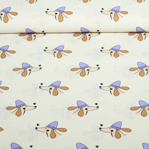 Baumwoll-Popeline - Dackel Mit Herz Ecru