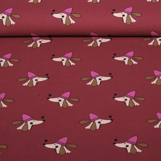 Baumwoll-Popeline - Dackel Mit Herz Bordeaux